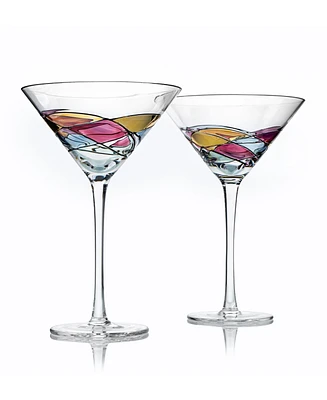 The Wine Savant Hand Painted Stained Glass Martini Glasses 8 oz, Set of 2