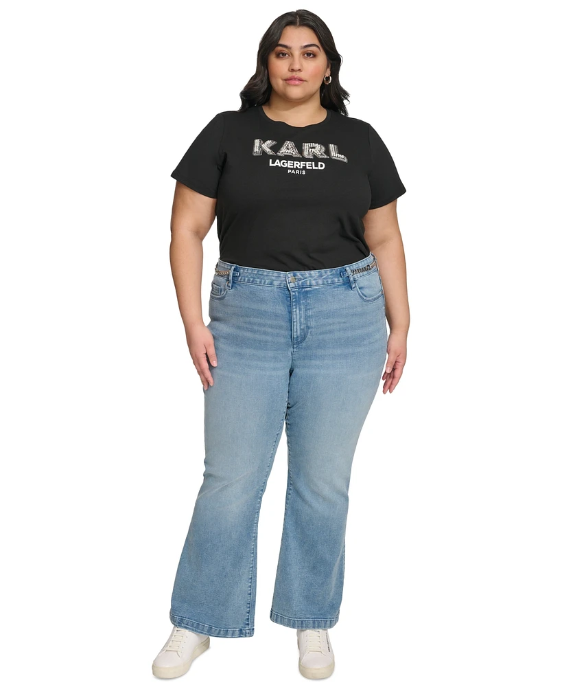 Karl Lagerfeld Paris Plus Chain-Trim Flare Jeans, First@Macy's
