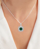 2-Pc. Set Lab-Grown Emerald (3 ct. t.w.) & Lab-Grown White Sapphire (7/8 ct. t.w.) Square Halo Pendant Necklace & Matching Stud Earrings in Sterling S
