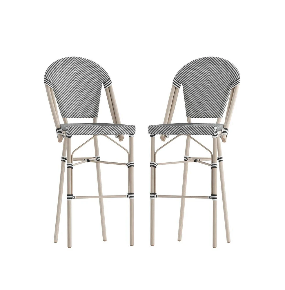 Mael Set Of Two Stacking Bistro Style Bar Stools With Textilene Backs And Seats Metal Frames For Indoor/Outdoor Use