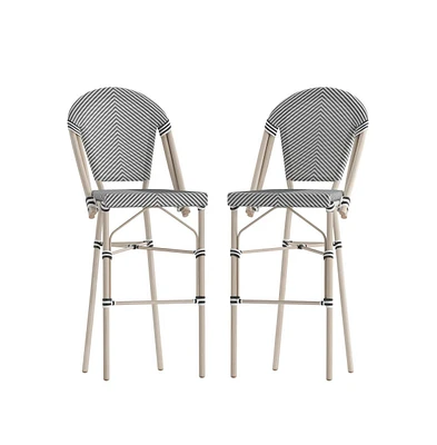 Mael Set Of Two Stacking Bistro Style Bar Stools With Textilene Backs And Seats Metal Frames For Indoor/Outdoor Use