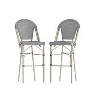 Mael Set Of Two Stacking Bistro Style Bar Stools With Textilene Backs And Seats Metal Frames For Indoor/Outdoor Use