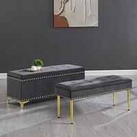 Streamdale Furniture Velvet Benches with Gold Legs, 2-in-1 for Living Room