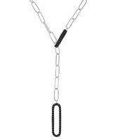 Black Spinel Pave Interlocking Paperclip Link 19" Statement Necklace (1/2 ct. t.w.) in Sterling Silver