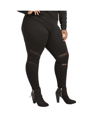 Women's Plus Curvy-Fit Lace Inset Pull-On Ponte Legging
