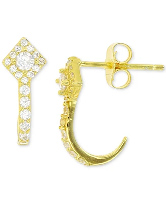 Cubic Zirconia Curved Stud Earrings in 14k Gold-Plated Sterling Silver