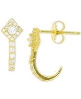 Cubic Zirconia Curved Stud Earrings in 14k Gold-Plated Sterling Silver
