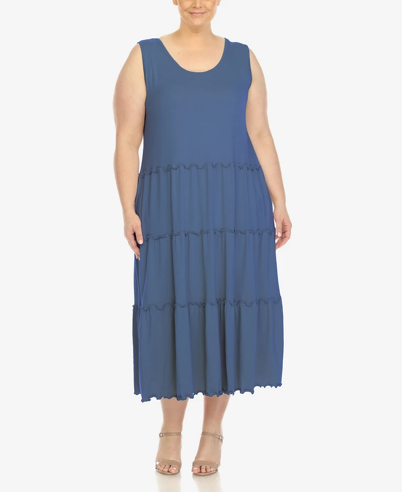 White Mark Plus Scoop Neck Tiered Midi Dress