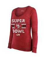 Women's Majestic Threads Scarlet San Francisco 49ers Super Bowl Lviii Make It Happen Tri-Blend Long Sleeve Scoop Neck T-shirt