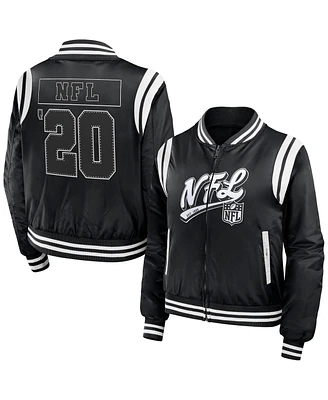 Women's Wear by Erin Andrews Black Shield Merchandise Bomber Full-Zip Jacket