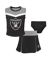 Girls Toddler Black Las Vegas Raiders Spirit Cheer Two-Piece Cheerleader Set with Bloomers