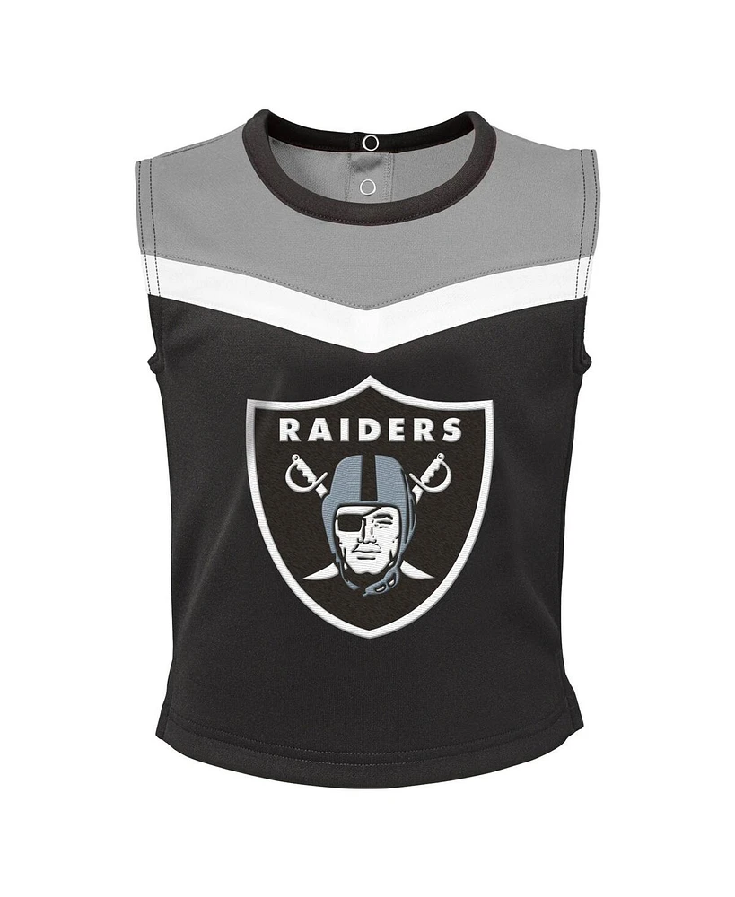 Girls Toddler Black Las Vegas Raiders Spirit Cheer Two-Piece Cheerleader Set with Bloomers
