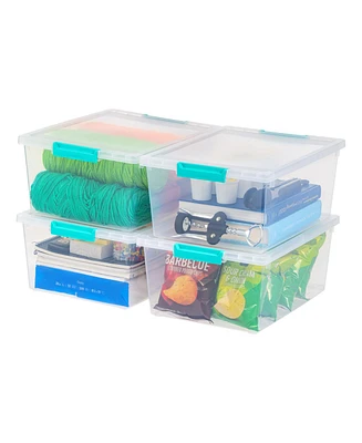 Iris Usa 12 Qt. Large Deep Clip Box, 4 Pack, Clear Plastic Storage Container Bins with Latching Lids, Organizer Solution for Home, Office and Classroo