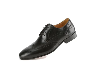 Gino Vitale Men's Handcrafted Genuine Leather Brogue Wingtip Medallion Dress Shoe