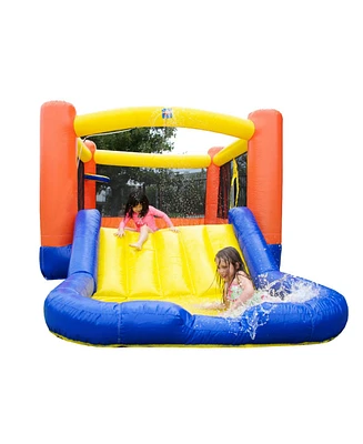 HeroKiddo Orange Small Bounce House Water Slide with Pool for Little Kids and Toddlers (with Blower), Jump and Slide, Basketball Hoop, Backyard Water