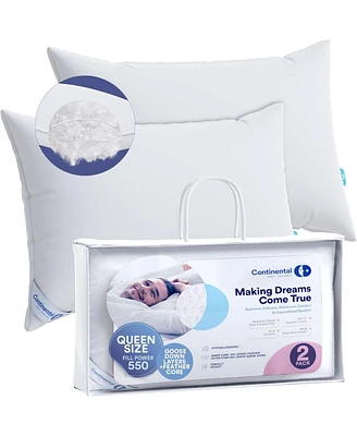 Continental Bedding Down Feather Down Pillows Standard Size Set of 2 - Hotel Pillow Style