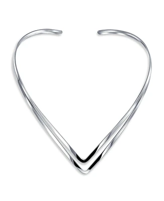 Bling Jewelry Basic Simple Double V Shape Geometric Collar Statement Necklace Silver Sterling