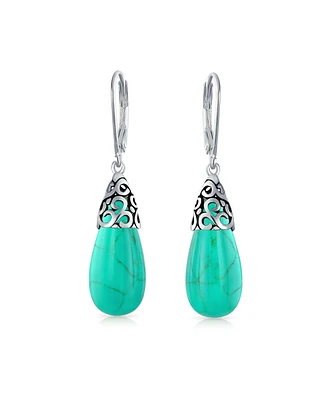 Bling Jewelry Boho Long Elongated Teardrop Filigree Lever Back Dangle Earrings Sterling Silver