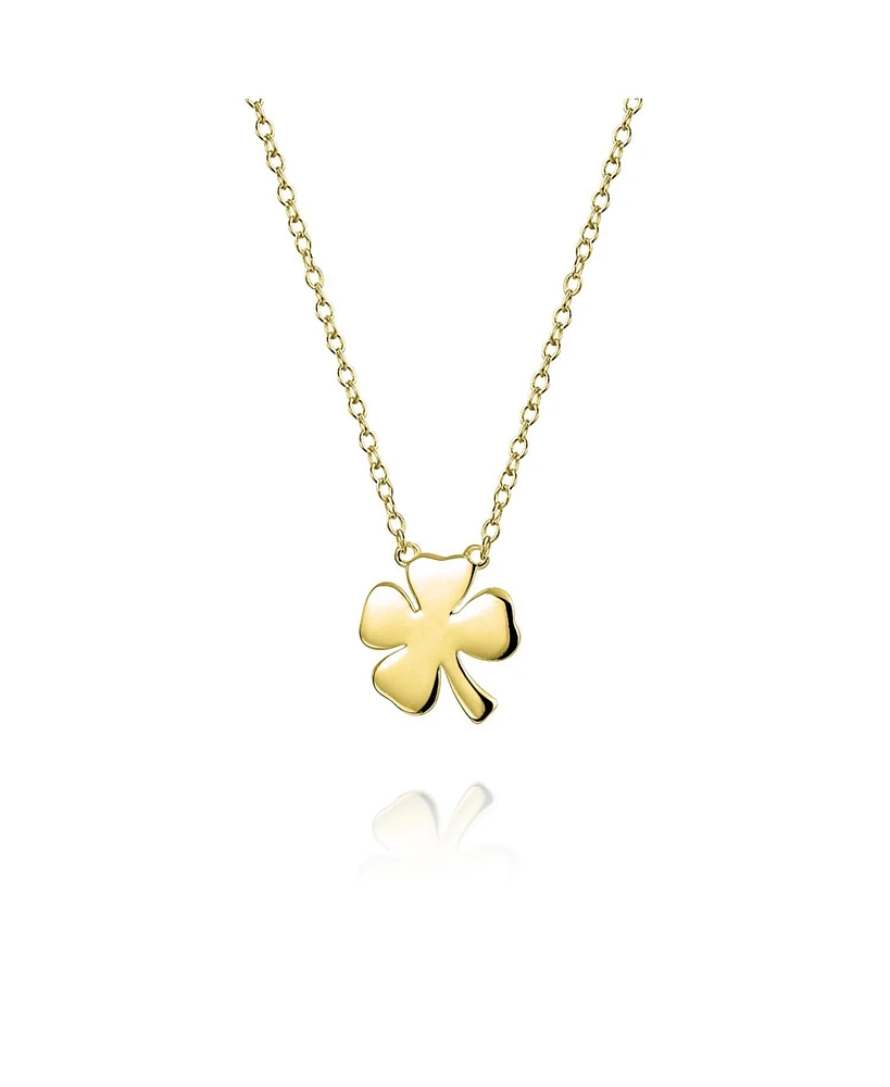 Bling Jewelry Irish Lucky Shamrock Good Luck Charm Four Leaf Clover Pendant Necklace For Women Yellow Gold Plated Sterling Silver