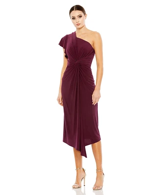 Mac Duggal Women's One Shoulder Midi Length Dress