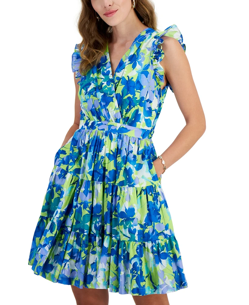 Taylor Petite V-Neck Sleeveless Cotton A-Line Dress