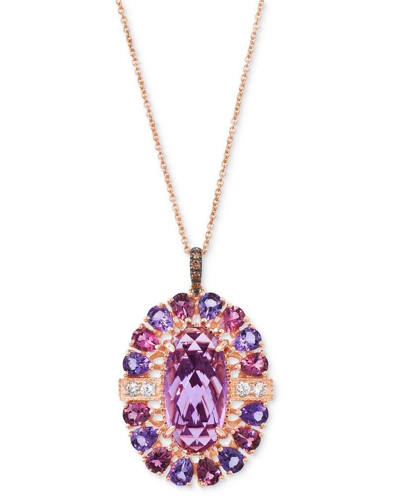 Le Vian Grape Amethyst (5-3/4 ct. t.w.), Passion Fruit Tourmaline (1 ct. t.w.) & Diamond (1/6 ct. t.w.) Oval Halo Adjustable 20" Pendant Necklace in 1