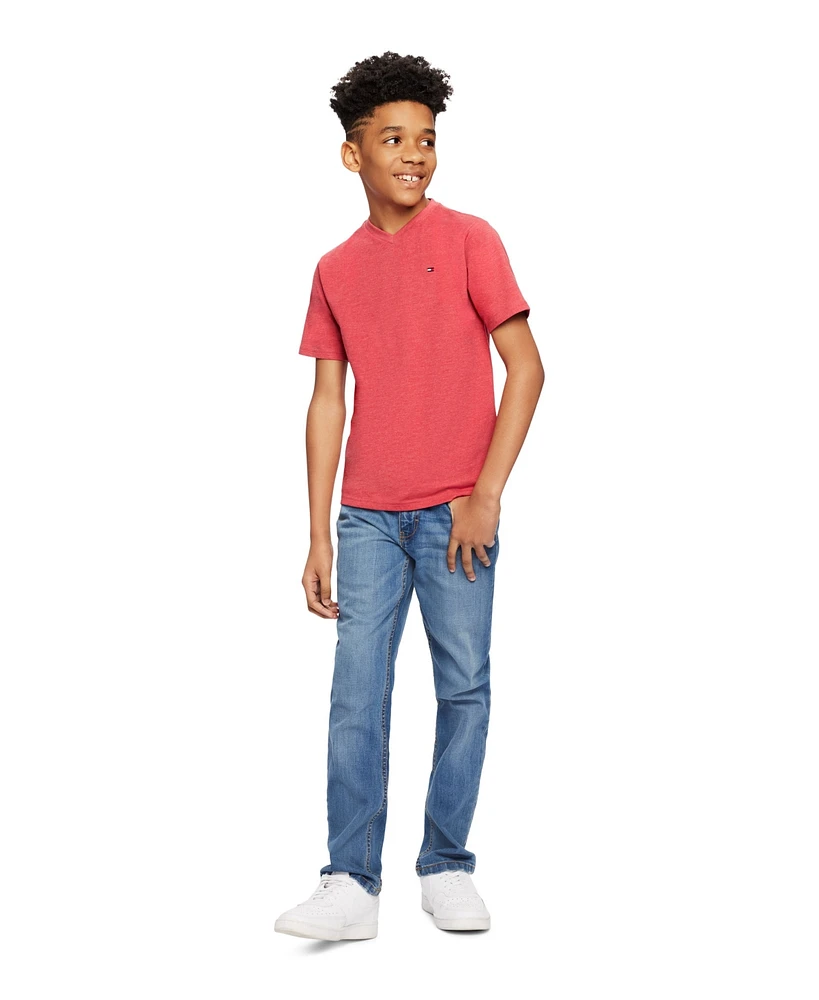 Tommy Hilfiger Big Boys' Solid Embroidered Logo V-Neck Tee
