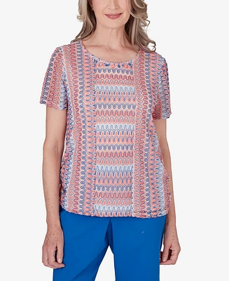 Alfred Dunner Women's Neptune Beach Textured Stripe Top with Side Ruching