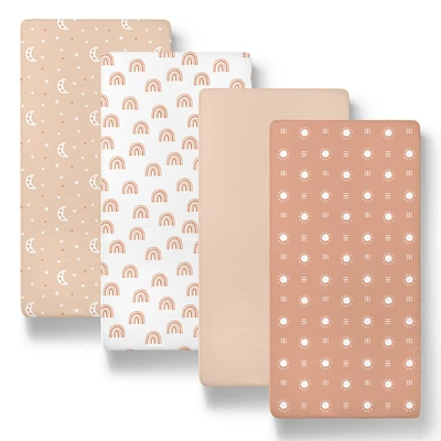 The Peanutshell Boho Bassinet Sheets for Newborn Baby Girl or Baby Boys, 4 Pack Set