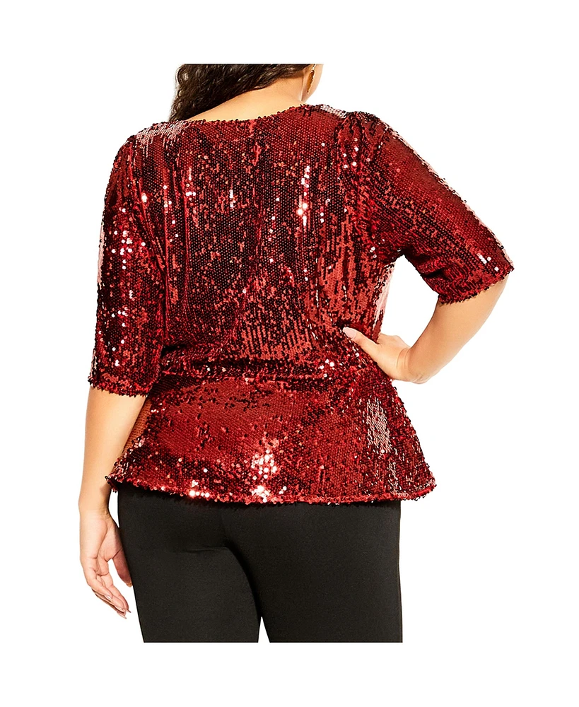 City Chic Plus Sequin Puff Top