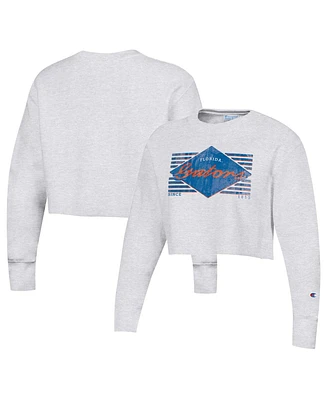 Women's Champion Heather Gray Distressed Florida Gators Reverse Weave Cropped Pullover Sweatshirt