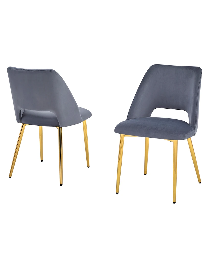 Best Quality Furniture 23" L x 20" W 32" H Velvet Upholstered Side Chairs with Gold-tone Chrome Legs, Set of 2