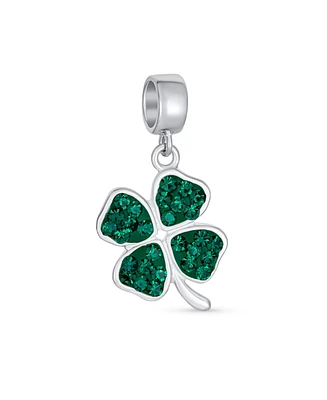 Bling Jewelry Celtic Lucky Good Luck Leaf Green Crystal Shamrock Irish Clover Dangle Bead Charm Sterling Silver