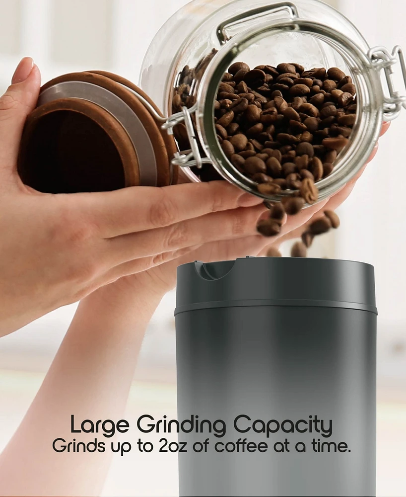 Tzumi Puree Electric Coffee Grinder, One-Touch Spice, Herb, and Bean Grinder with Stainless Steel Blades