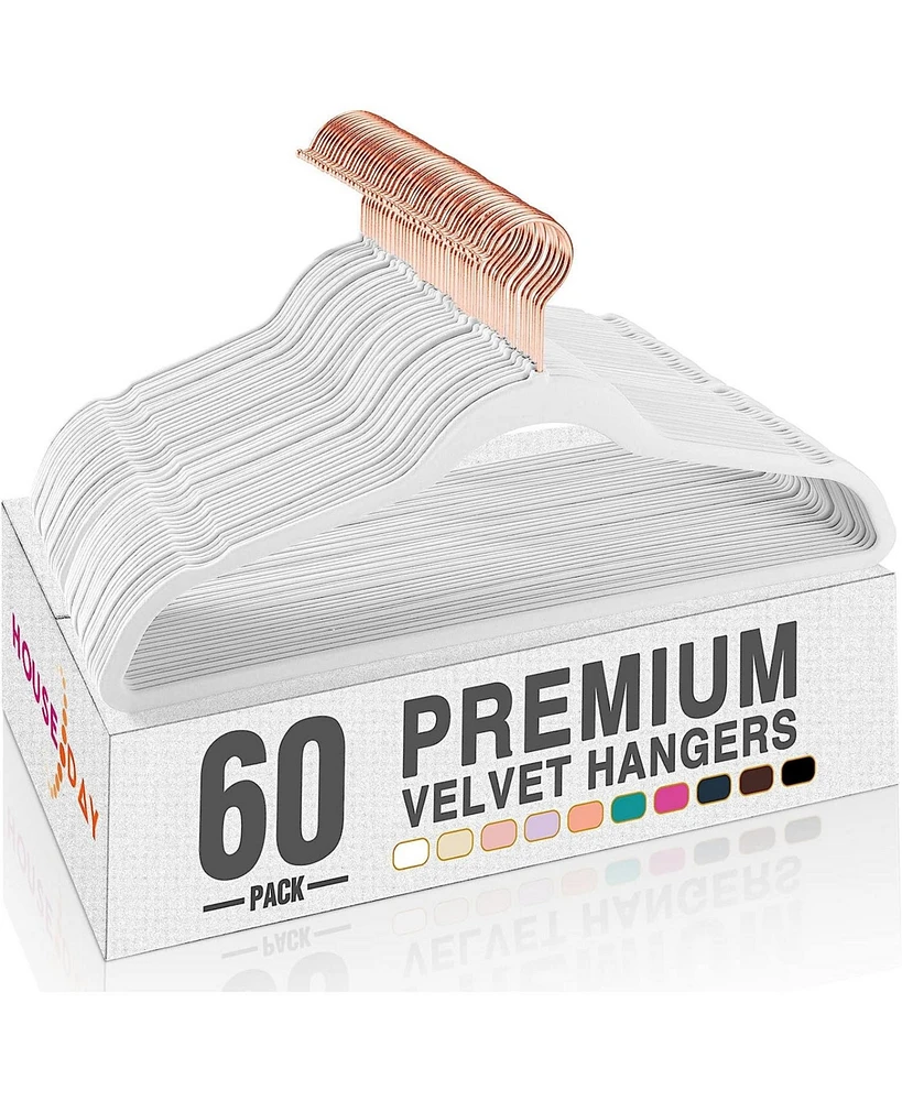 17.5 Inch Gold Hook Velvet Hangers White 60 Pack