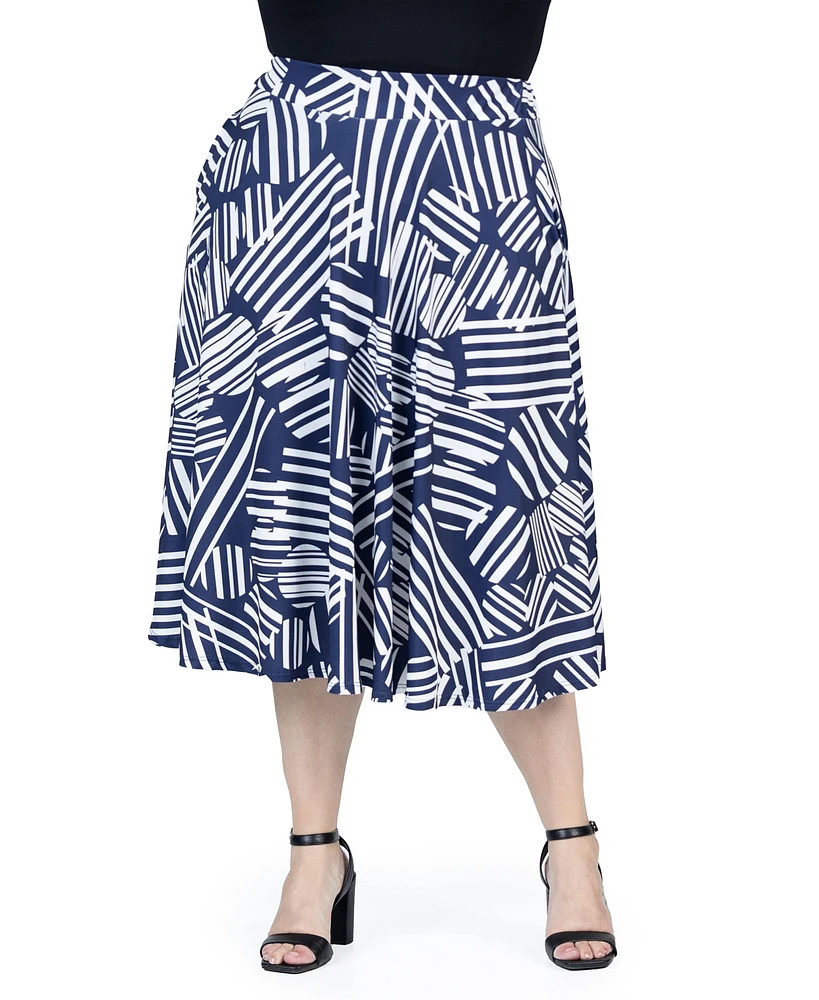 24seven Comfort Apparel Plus Size Pleated Print Midi Skirt with Pockets