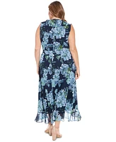 London Times Plus Size Ruffled Chiffon Maxi Dress