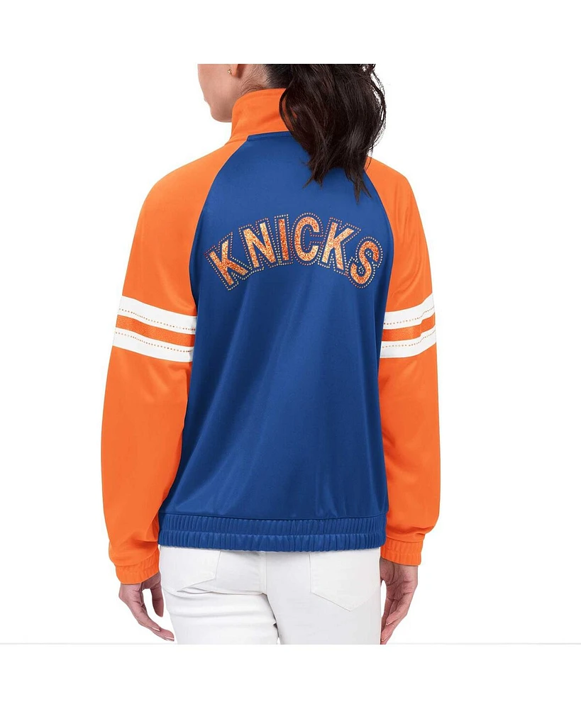 Women's G-iii 4Her by Carl Banks Blue New York Knicks Main Player Raglan Rhinestone Full-Zip Track Jacket
