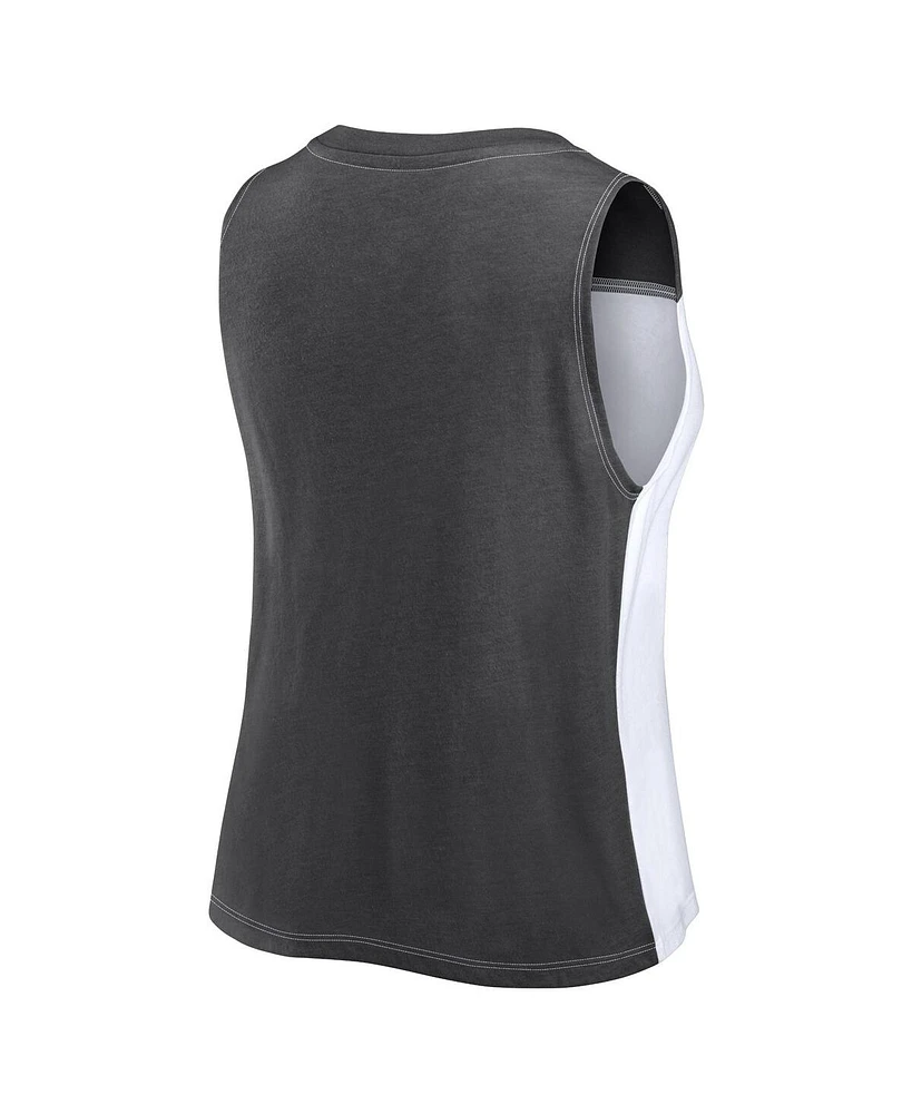 Women's Fanatics Black, White Distressed Las Vegas Raiders Script Color Block Tank Top