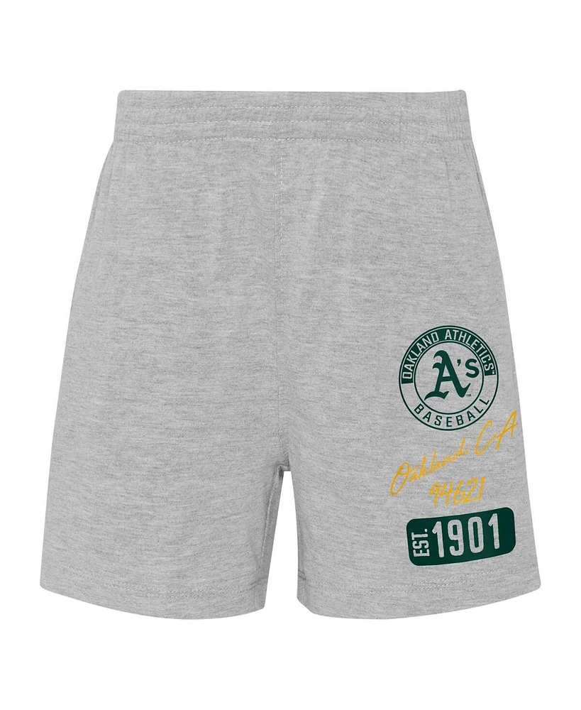Baby Boys and Girls Gold, Heather Gray Oakland Athletics Ground Out Baller Raglan T-shirt Shorts Set