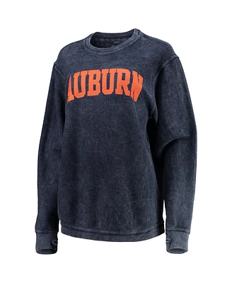 Women's Pressbox Navy Distressed Auburn Tigers Comfy Cord Vintage-Like Wash Basic Arch Pullover Sweatshirt