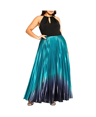 City Chic Plus Pleated Ombre Maxi Dress - black