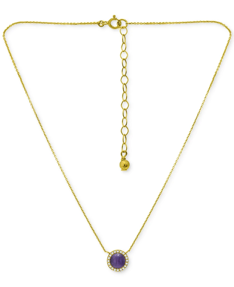 Giani Bernini Onyx & Cubic Zirconia Halo Pendant Necklace 18k Gold-Plated Sterling Silver, 16" + 2" extender (Also Dyed Howlite), Created for Ma