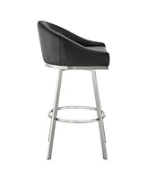 Armen Living Eleanor 26" Swivel Counter Stool in Brushed Stainless Steel and Faux Leather