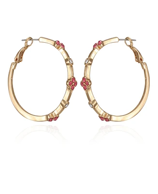 T Tahari Gold-Tone Glass Stone Hoop Earrings