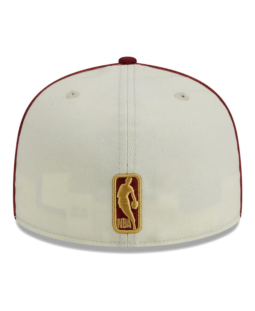 Men's New Era Cream, Wine Cleveland Cavaliers Piping 2-Tone 59FIFTY Fitted Hat