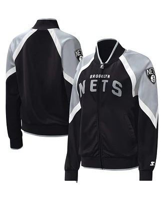 Women's Starter Black Brooklyn Nets Slam Dunk Raglan Full-Zip Track Jacket
