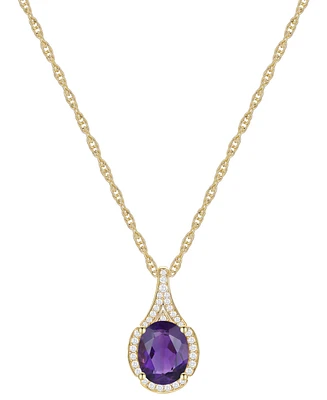 Amethyst (1-1/2 ct. t.w.) & Lab-Grown White Sapphire (1/8 Oval Halo 18" Pendant Necklace 14k Gold-Plated Sterling Silver (Also Additio