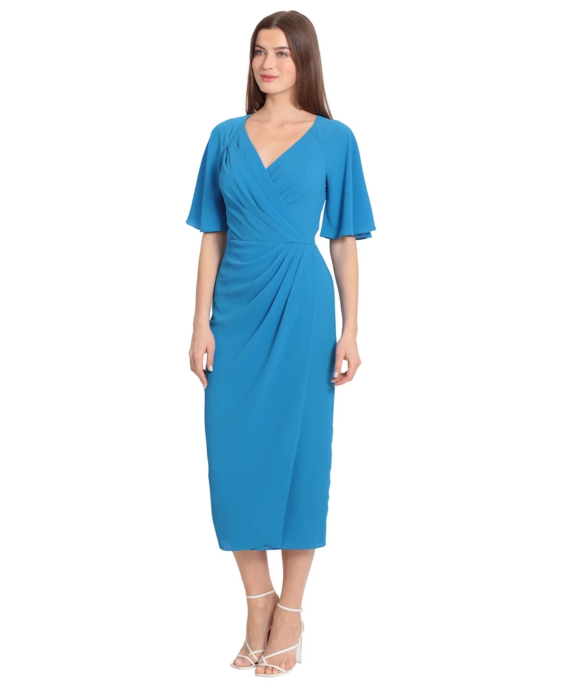 Maggy London Women's Draped Elbow-Sleeve Midi Dress