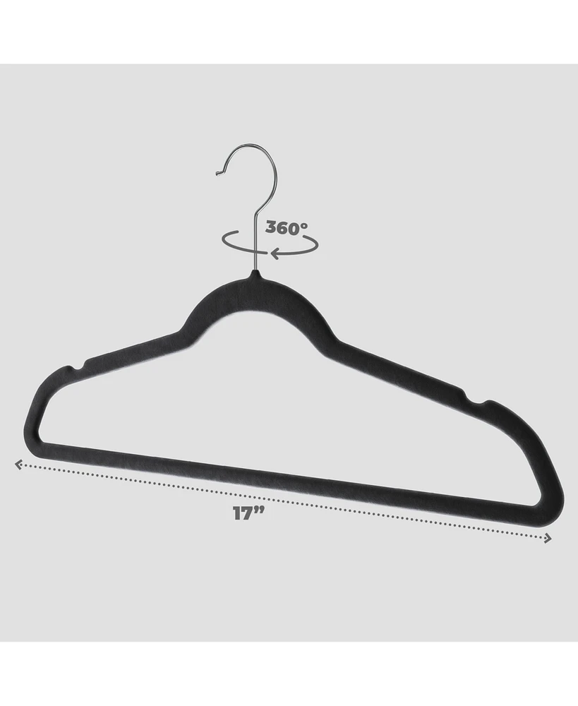 50-pack Velvet Hanger Ultra-Thin - 360 Degree Swivel Hook Black Hangers with Clips - Non-slip Hangers for Skirts and Pants Hangers